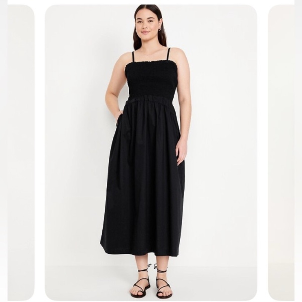 Old Navy Black Fit & Flare Smocked Midi Sundress, like new EUC!